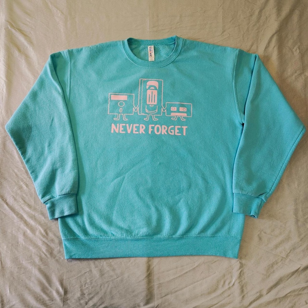 Jerzees NuBlend Never Forget Retro Tech Blue Crewneck Sweatshirt Mens Large